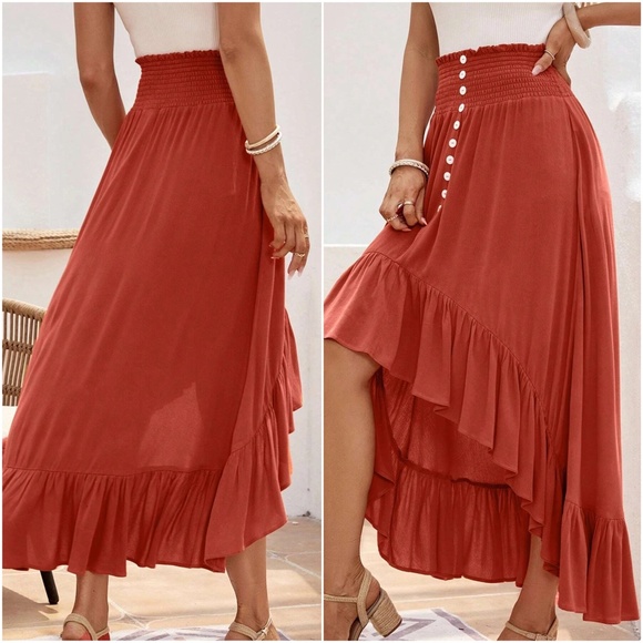 Boho High Waist High Low Button Maxi Skirt - Picture 2 of 3